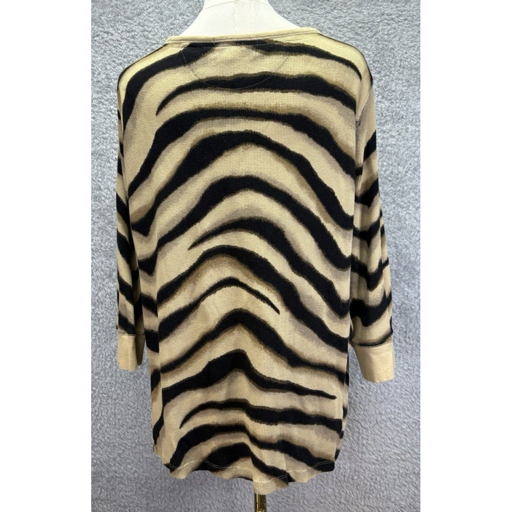 Lauren Ralph Lauren Womens 2X Zebra Henley Top Waffle Knit Cotton Plus Size - Picture 3 of 11